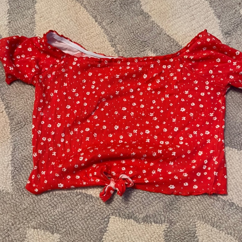 Red Floral Off-The-Shoulder Crop Top